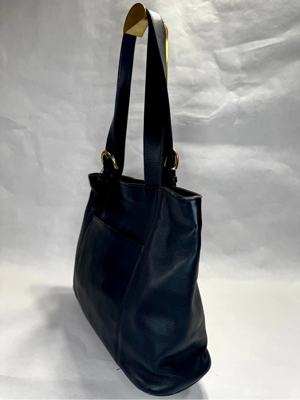Vintage Coach 4155 Navy Blue Leather Large Tote Shopper Brass Hardware USA